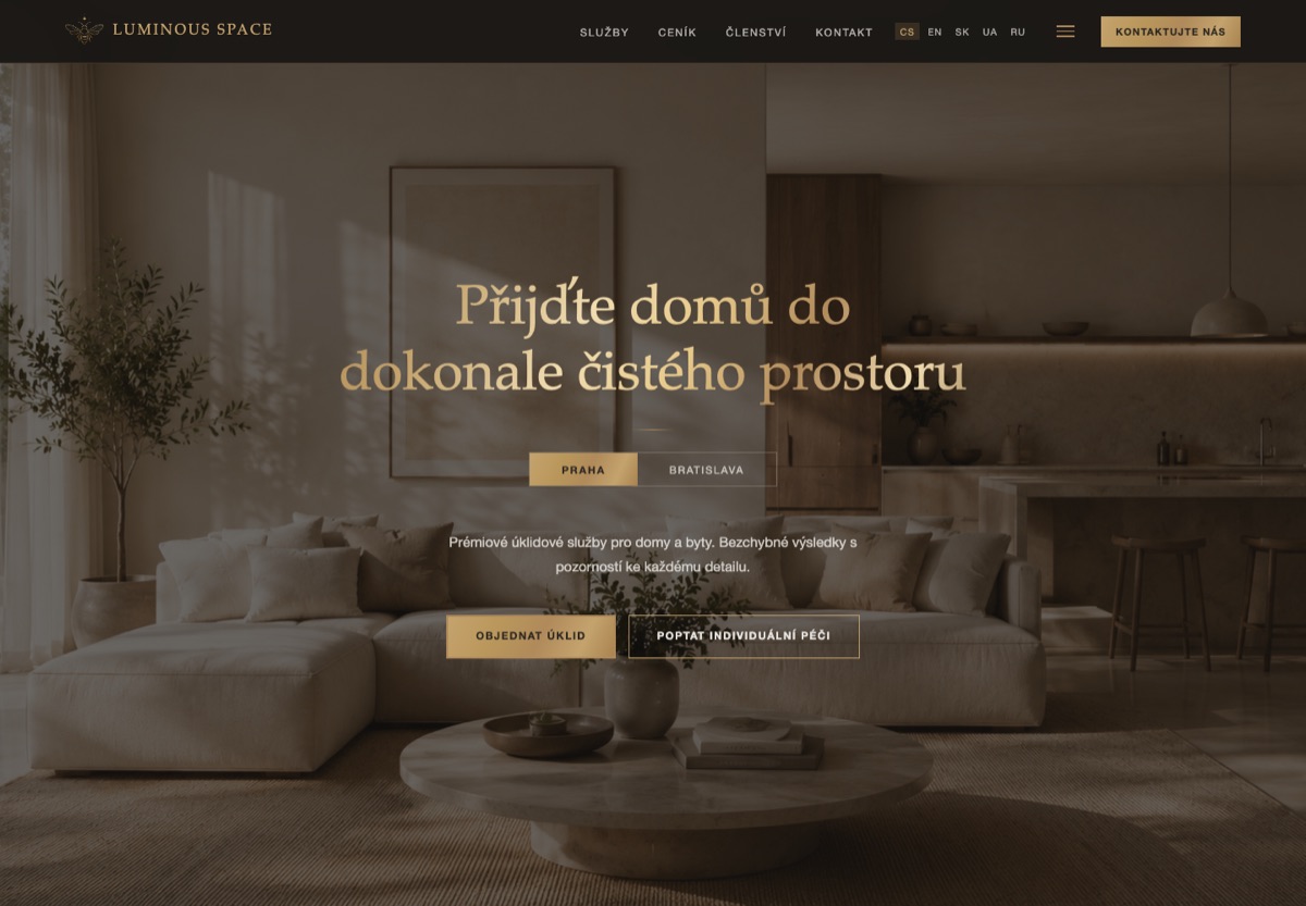 Web Luminous, prémiový úklidový servis