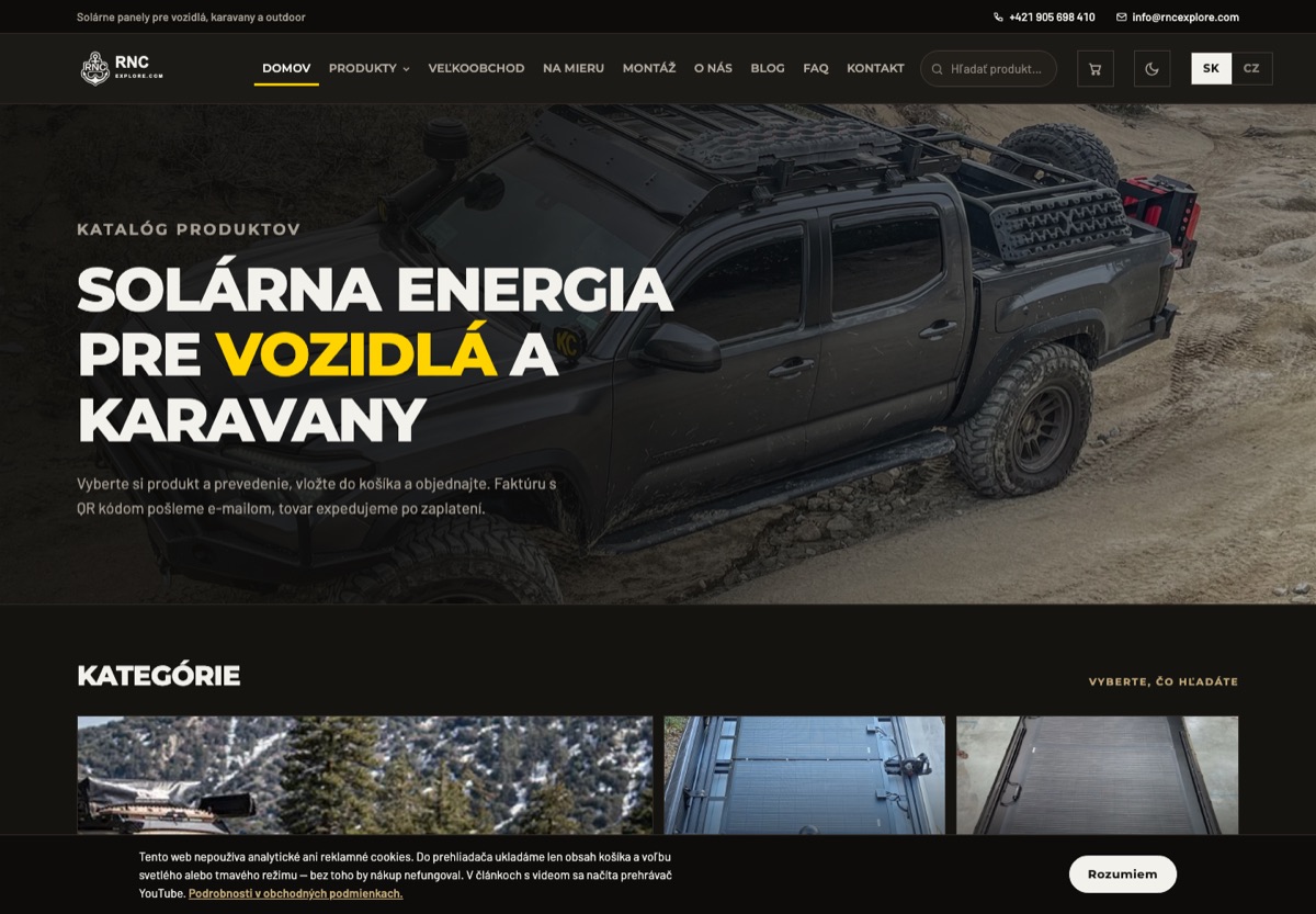 E‑shop RNC Explore se solárními panely